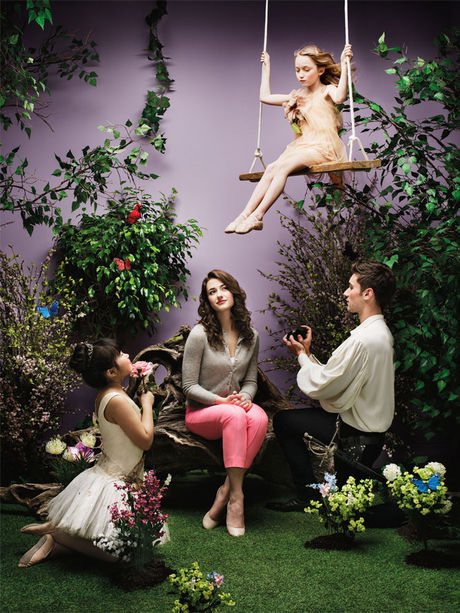 Image: Woman w/ fairies and prince proposing on a couch